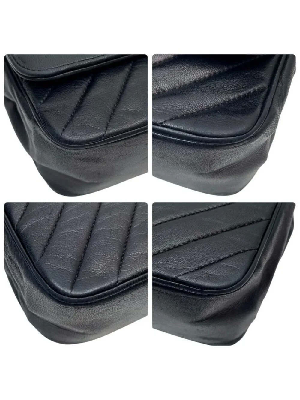 Chanel Lambskin Diagonal Stitch Chain Shoulder Bag CC Logo
